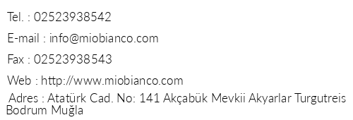Mio Bianco Resort Bodrum telefon numaraları, faks, e-mail, posta adresi ve iletişim bilgileri